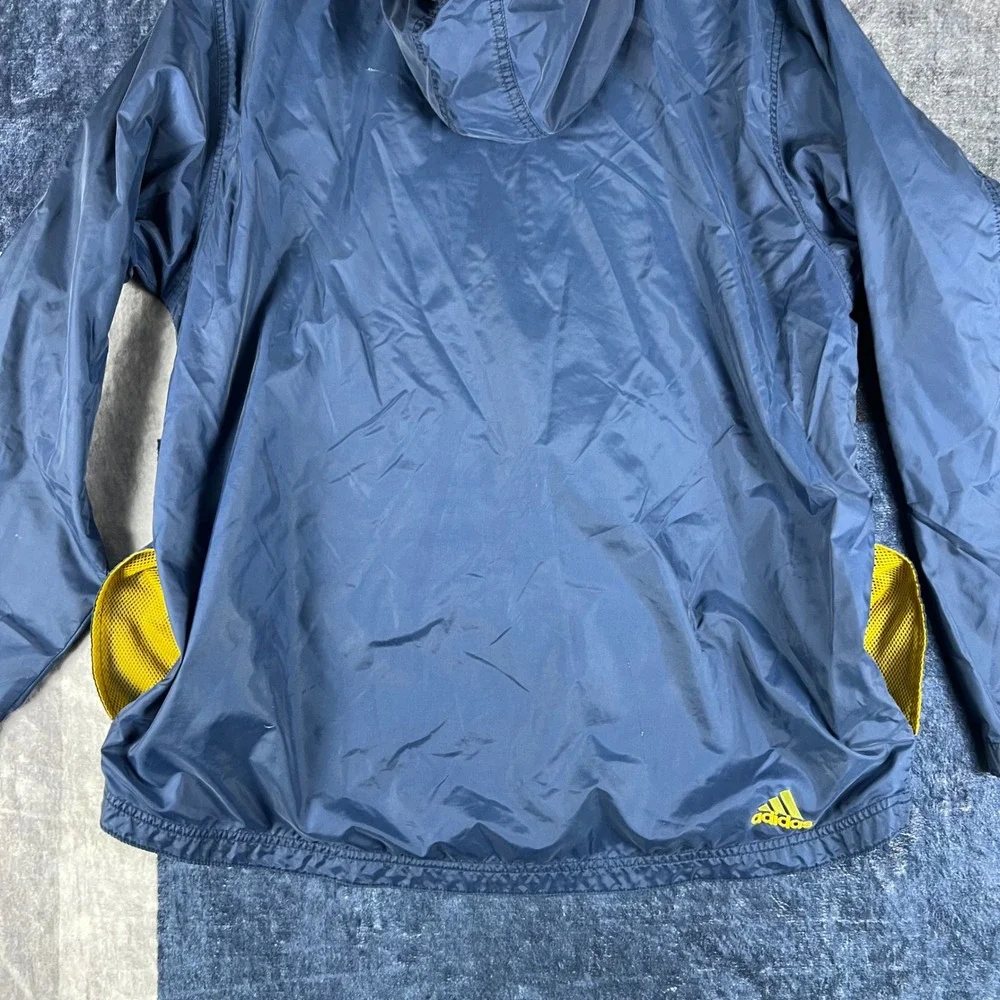 Y2K Adidas Boys XL Navy Blue Stripe Hooded Half Zip‎ Anorak Windbreaker Jacket